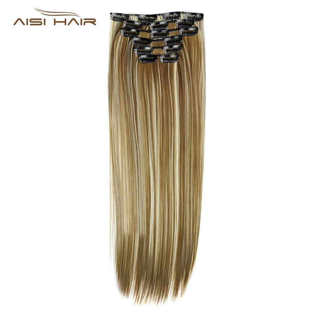 AISI HAIR Straight 16 Clips Long High Temperature Resistant Hair Extensions for Women