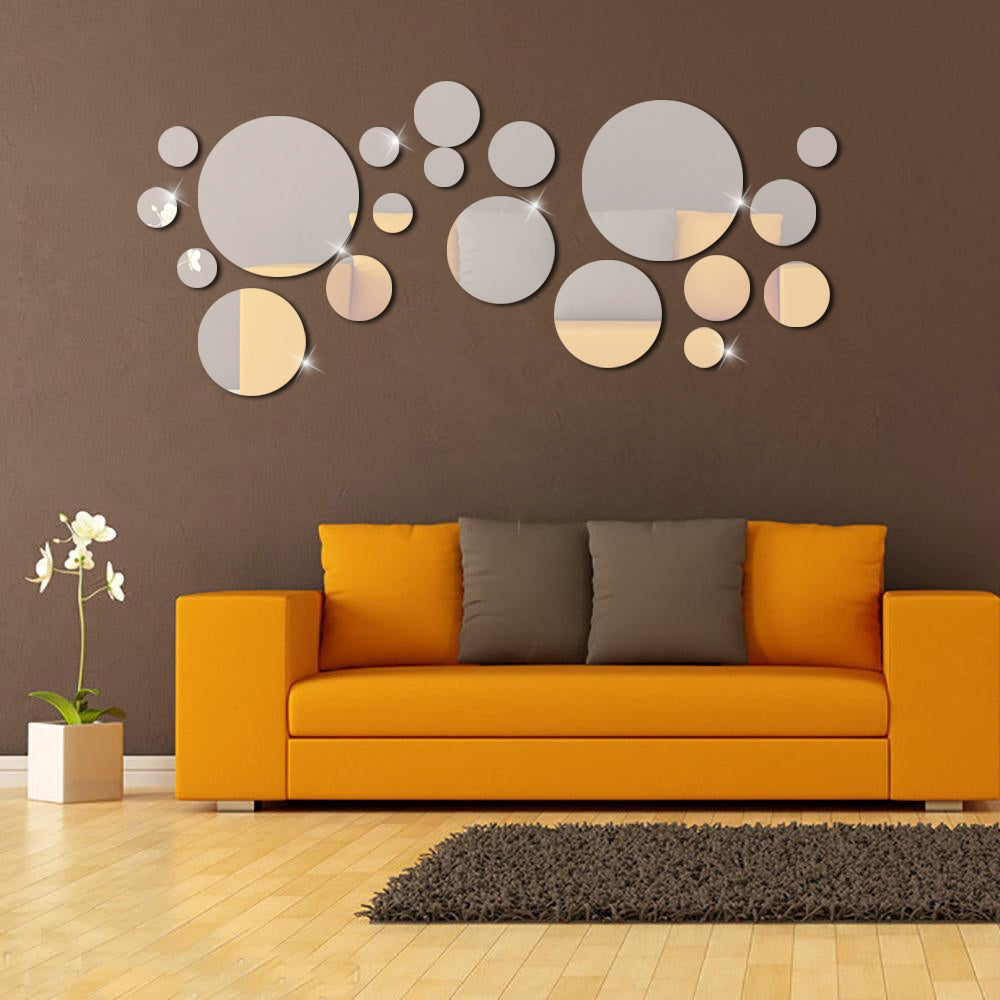 3D Silver Circle Mirror Wall Stickers DIY Decor