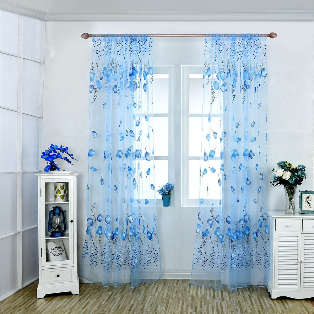 1m x 2m Chiffon Gauze Voile Wall Room Divider Tulip Floral Printed Curtain