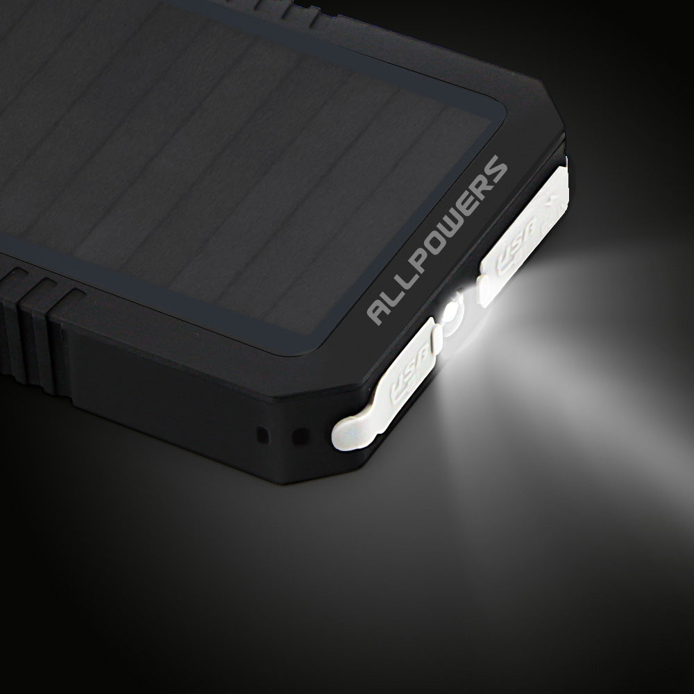 ALLPOWERS 12000mAh Monocrystalline Silicon Solar Panel Water Resistant  LED Torch Power Bank