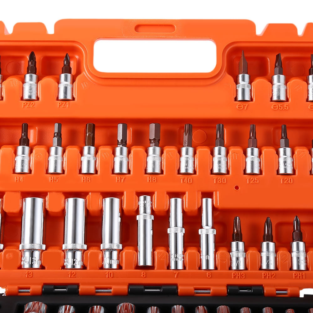 53pcs Auto Car Repair Tool Box Set Ratchet Wrench Sleeve Universal Joint Hardware Kit