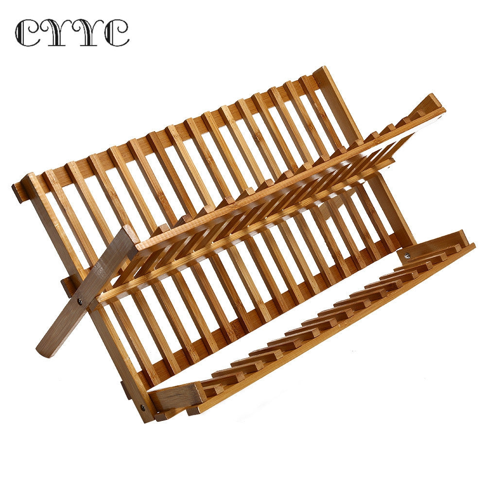 CYYC Multi-purpose Folding Bamboo Dish Rack Cutlery Holder