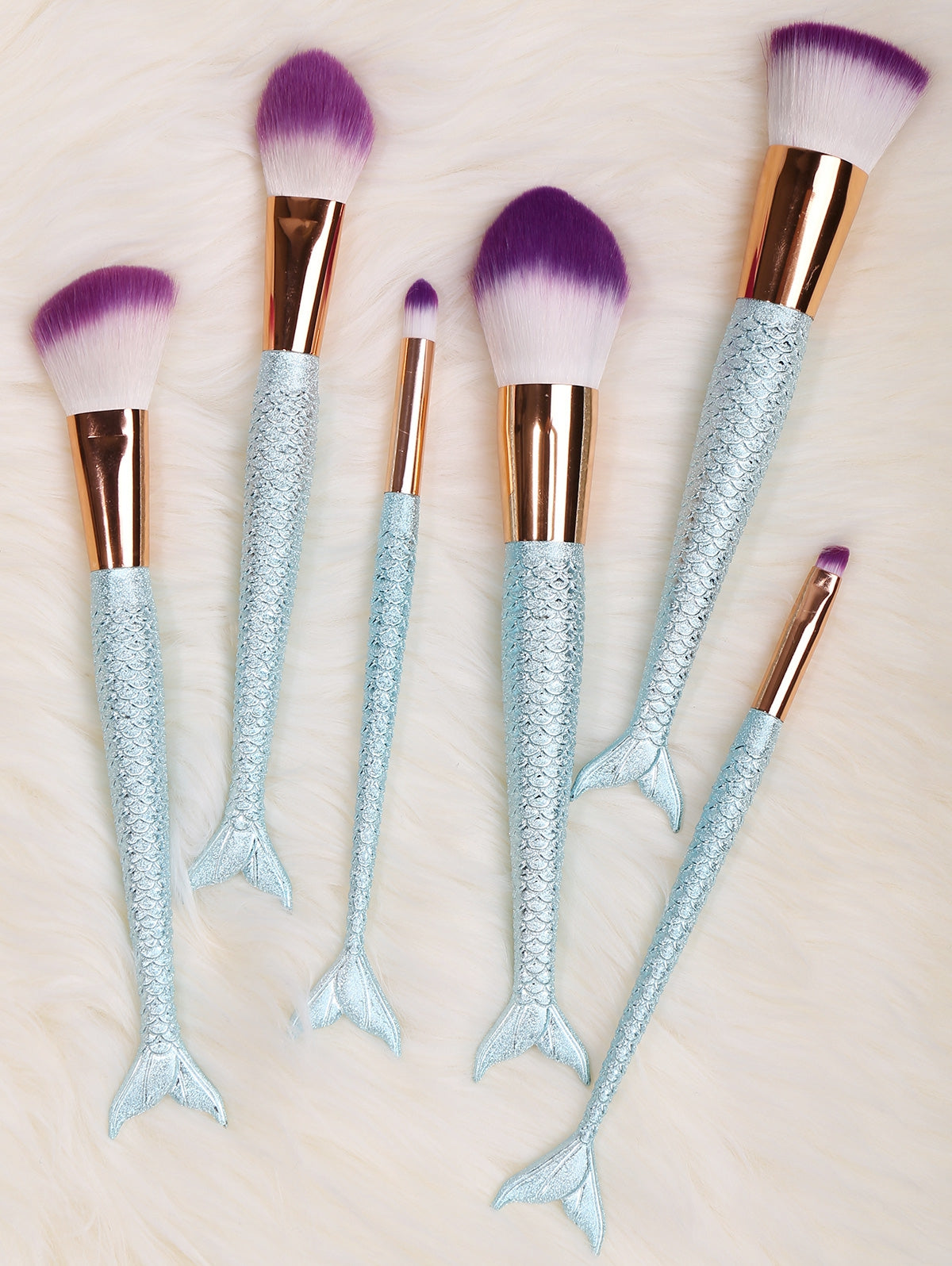 6 Pcs Mermaid Shape Multifunction Makeup Brush Set