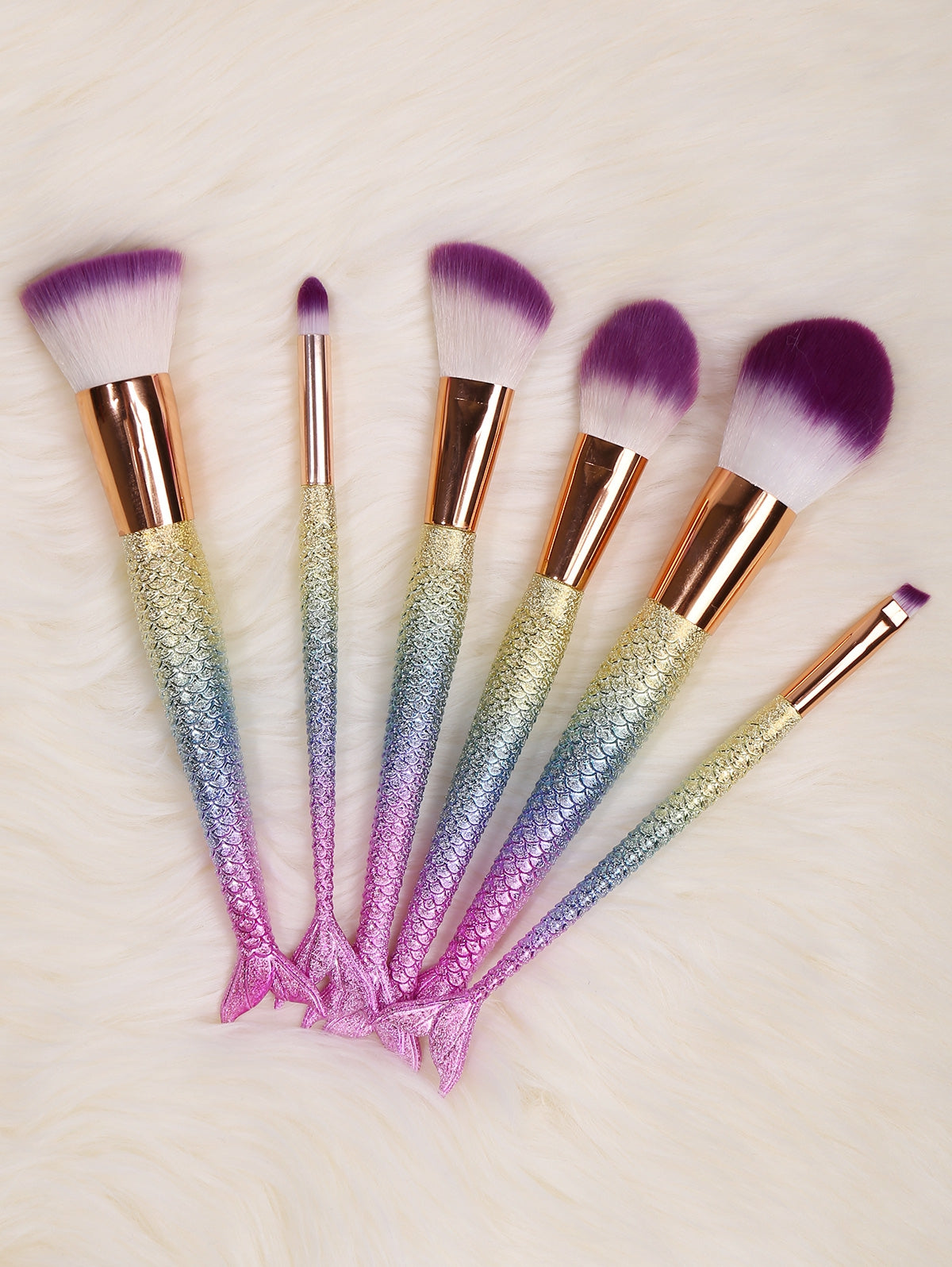 6 Pcs Mermaid Shape Multifunction Makeup Brush Set