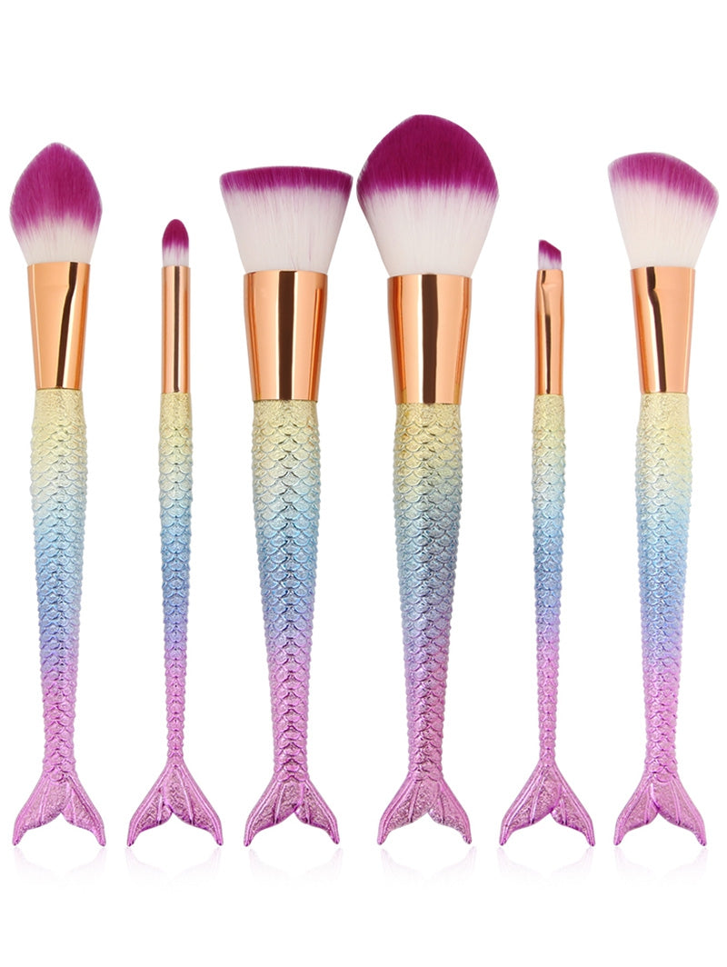 6 Pcs Mermaid Shape Multifunction Makeup Brush Set