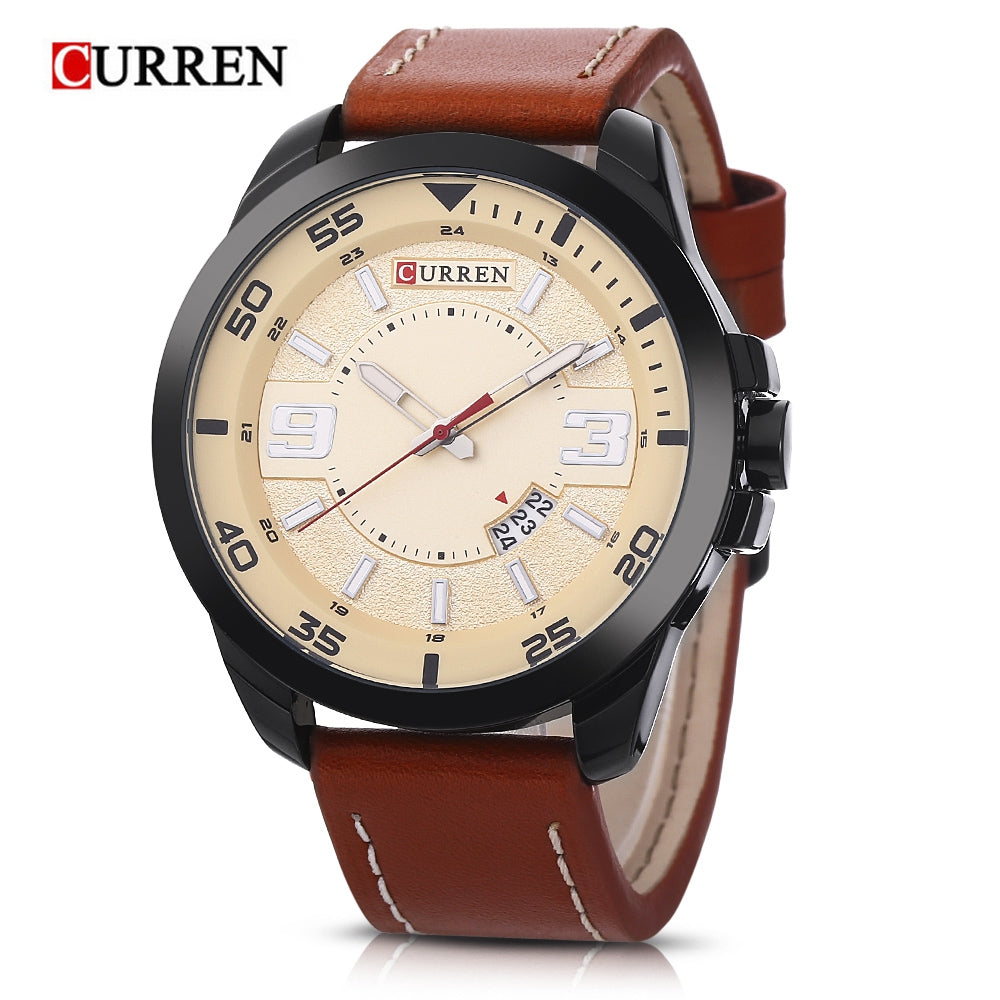 CURREN 8213 Quartz Date Display Leather Strap Watch for Men