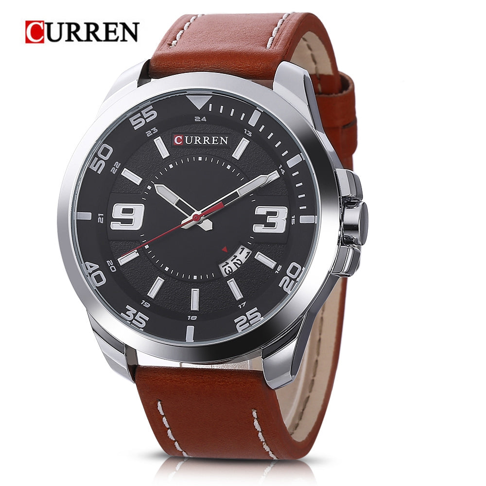 CURREN 8213 Quartz Date Display Leather Strap Watch for Men