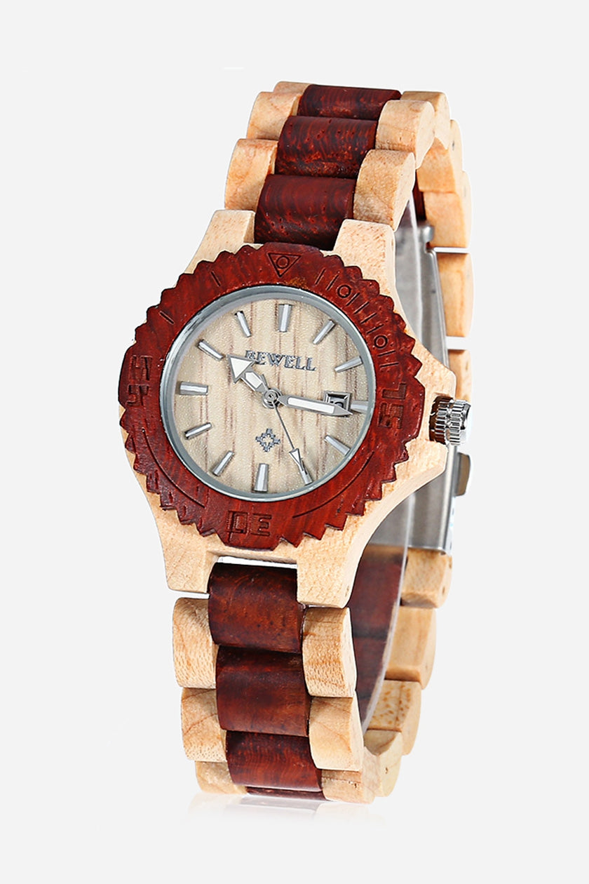 BEWELL ZS - W020A Women Wooden Quartz Watch Nail Scale Calendar Wristwatch