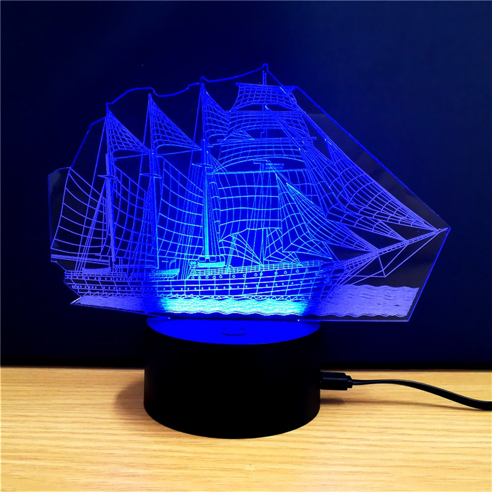 Colorful Sailboat Model 3D LED Table Lamp