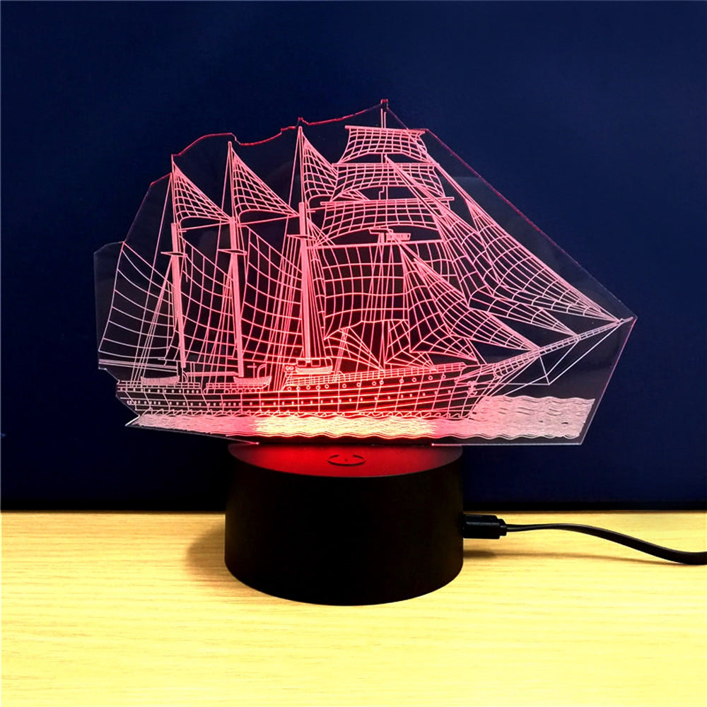Colorful Sailboat Model 3D LED Table Lamp