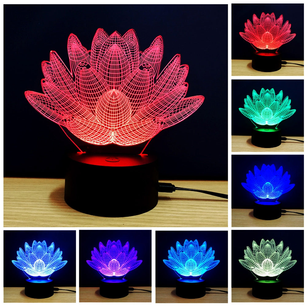 Colorful Lotus Model 3D LED Table Lamp
