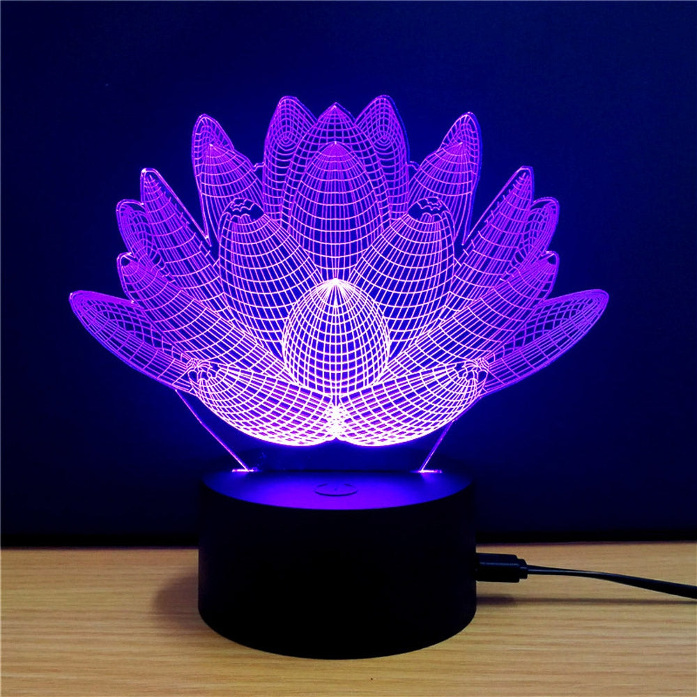 Colorful Lotus Model 3D LED Table Lamp