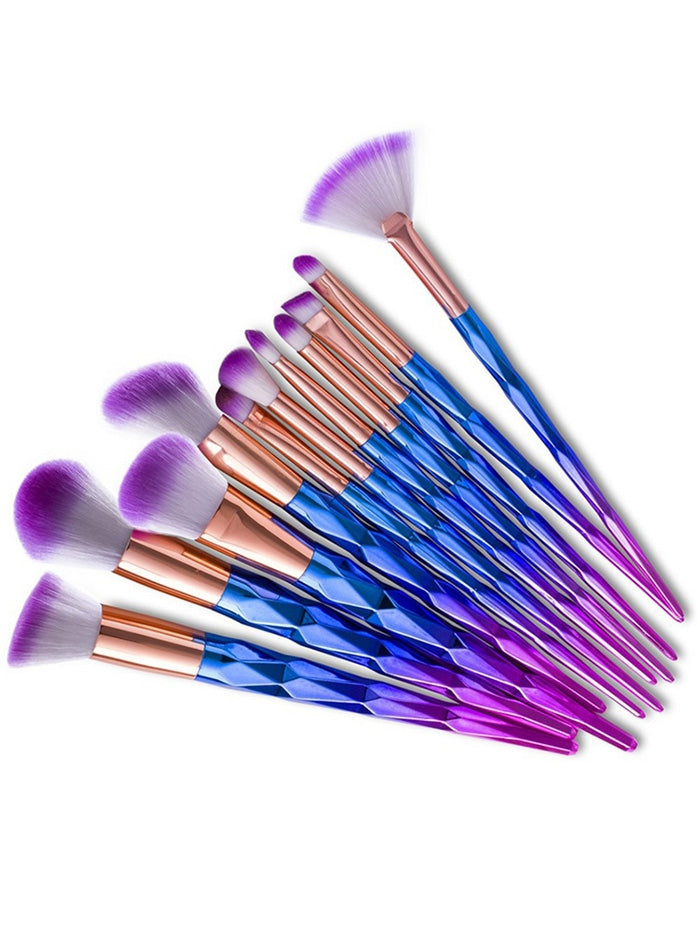 12Pcs Fancy   Color Taper Angular Makeup Brushes Set