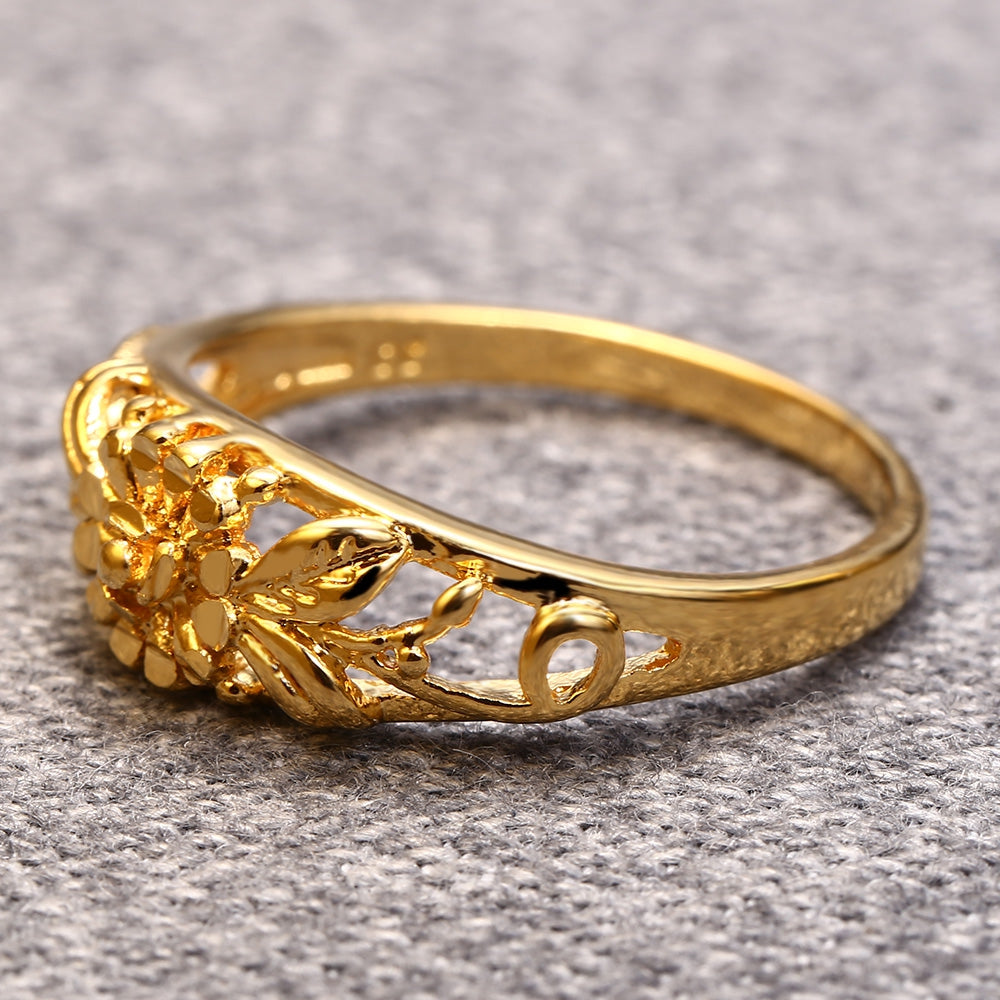 18K Electroplate Gold Color Flower Ring for Women