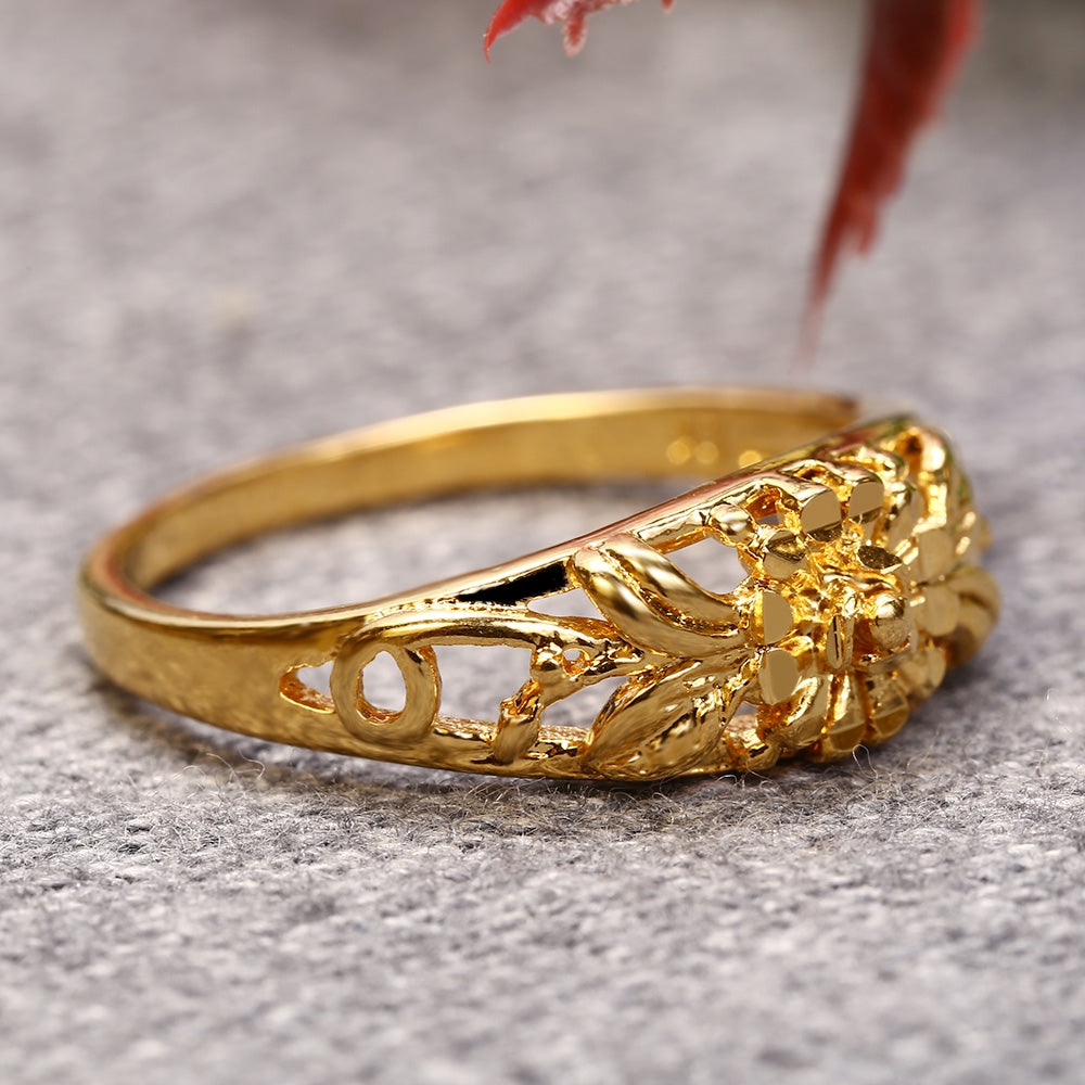 18K Electroplate Gold Color Flower Ring for Women