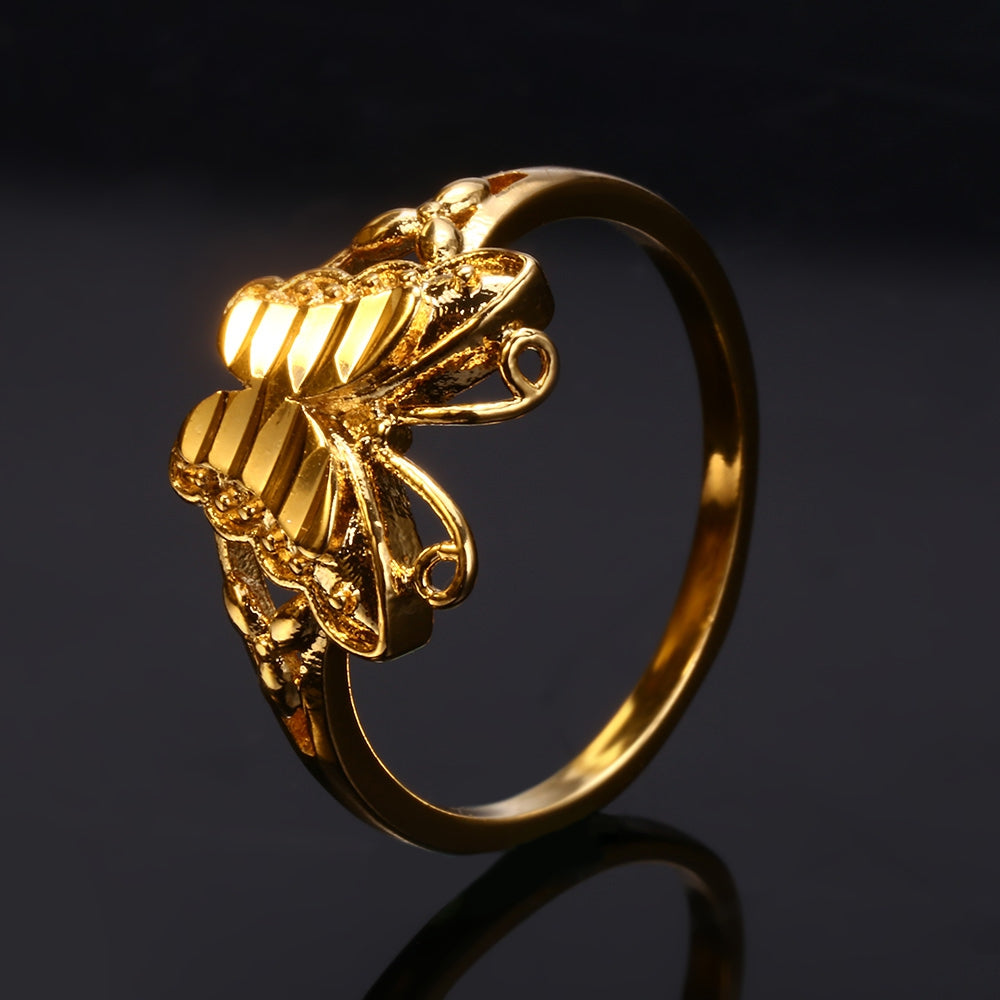 18K Electroplate Gold Color Butterfly Ring for Women