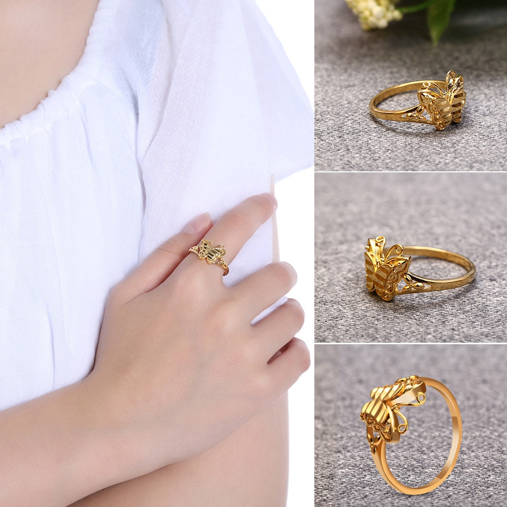 18K Electroplate Gold Color Butterfly Ring for Women