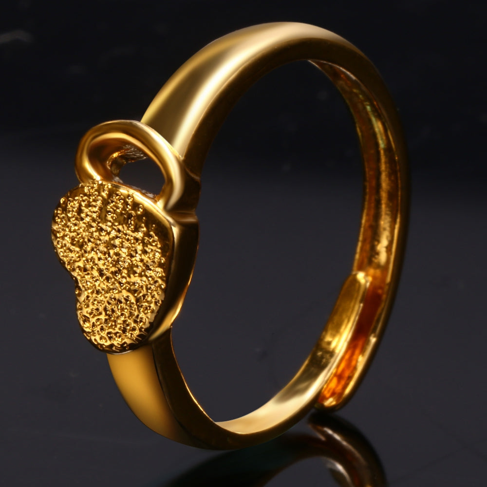 18K Plated Gold Color Hearts Adjustable Ring for Women