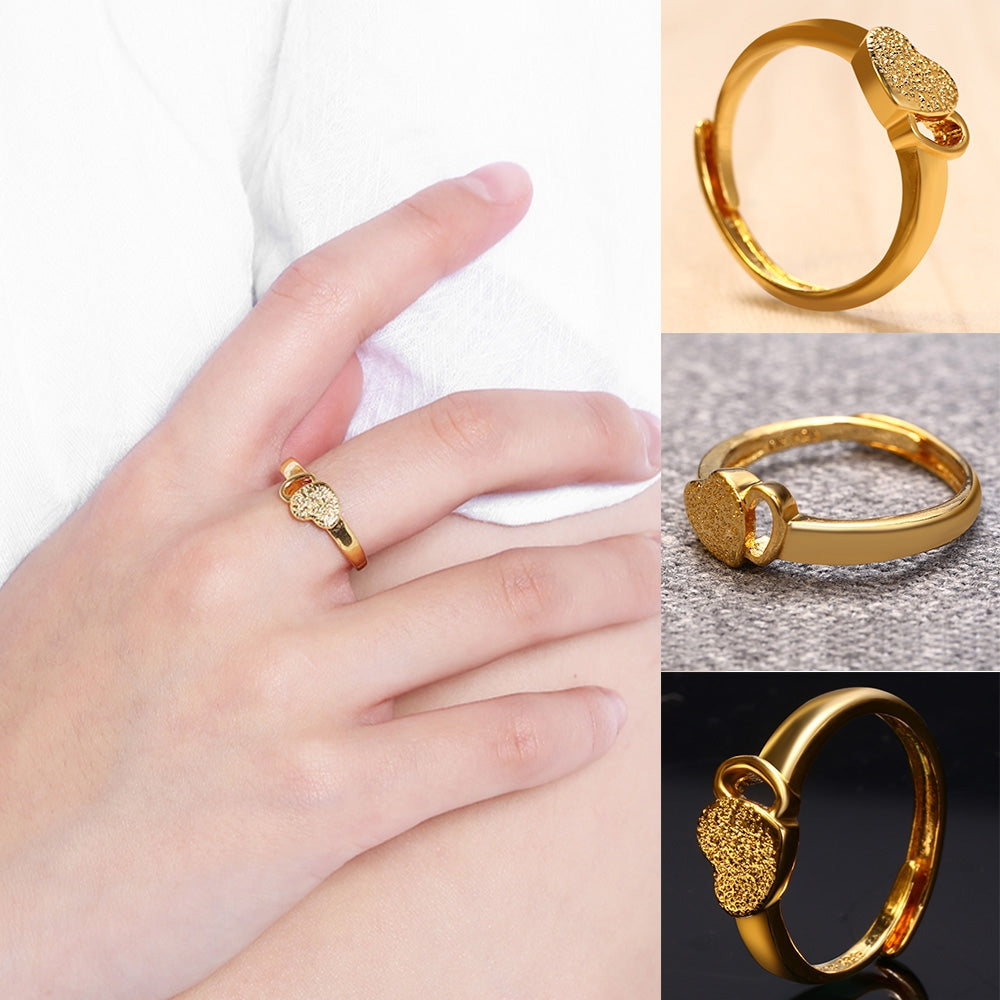 18K Plated Gold Color Hearts Adjustable Ring for Women