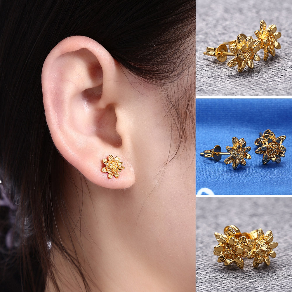 24K Electroplate Gold Color Flowers Earrings for Women