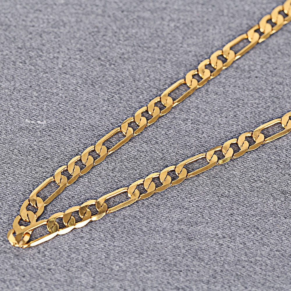 8mm 24K Plated Gold Color Figaro Chain Necklace for Men