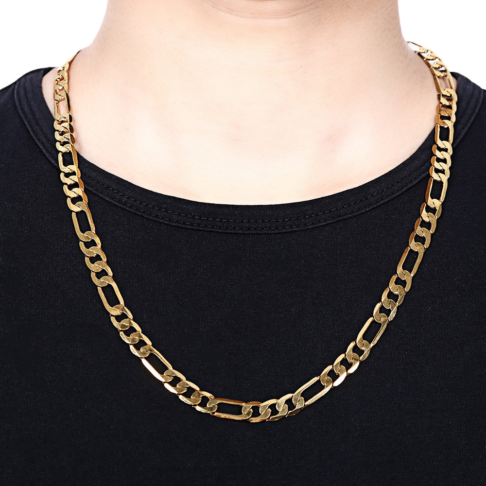 8mm 24K Plated Gold Color Figaro Chain Necklace for Men