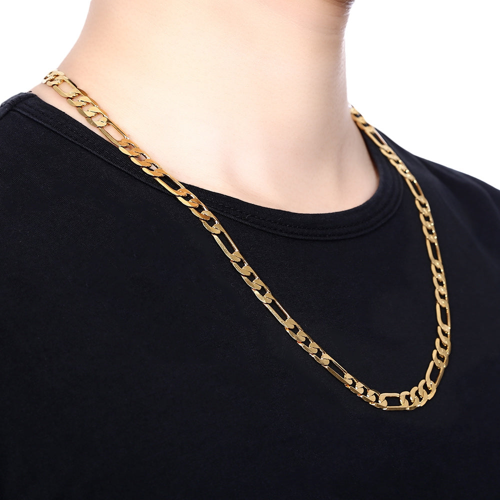 8mm 24K Plated Gold Color Figaro Chain Necklace for Men