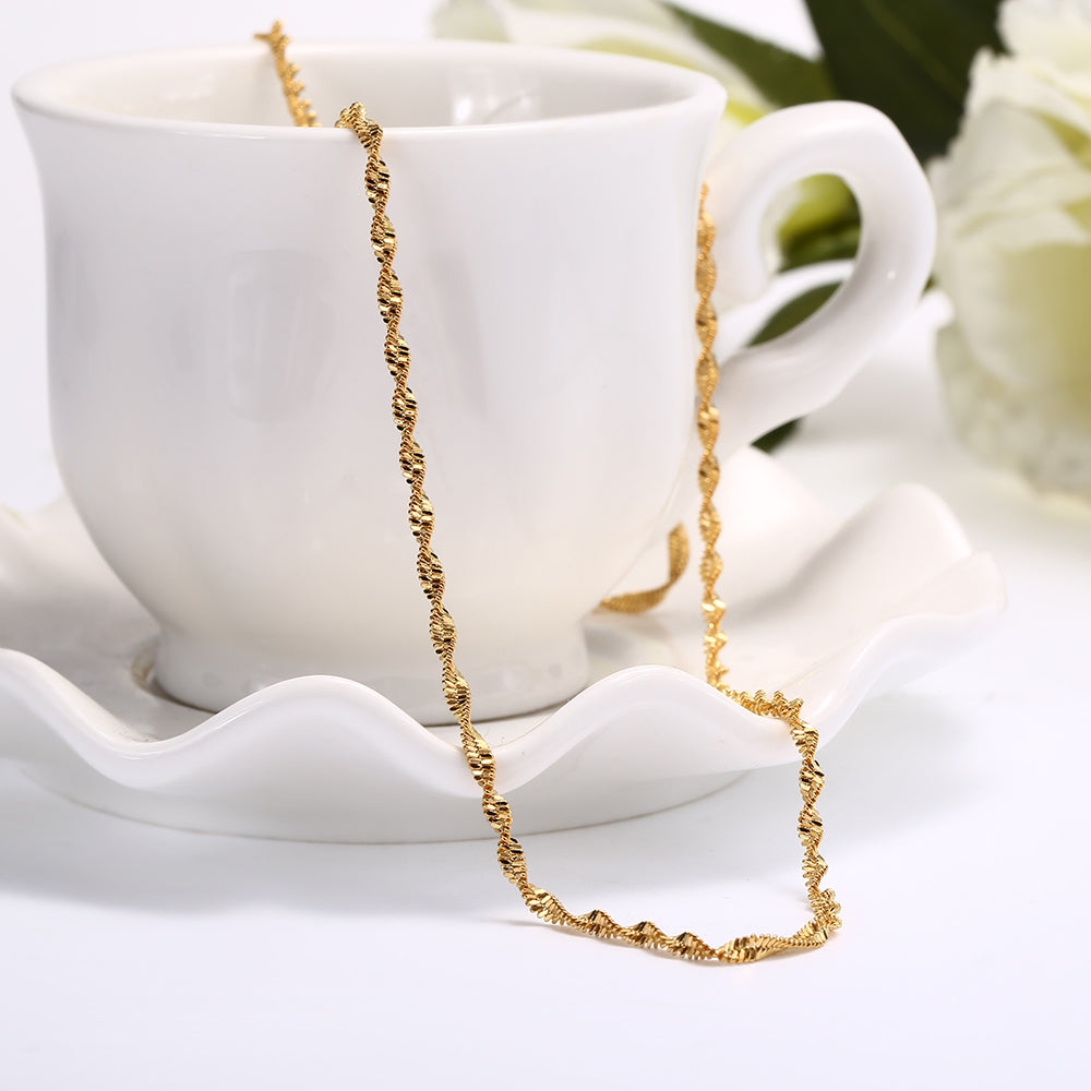 24K Plated Gold Color Twisted Chain Necklace for Women
