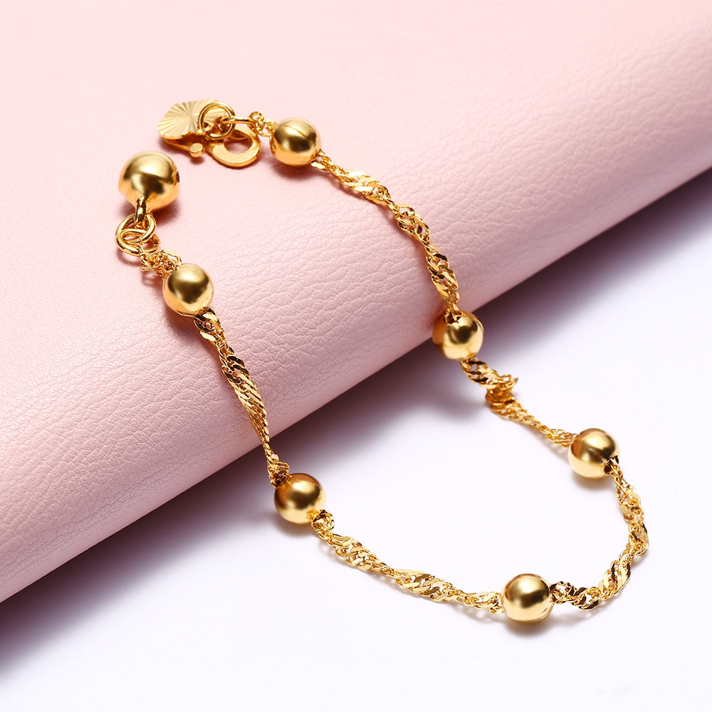24K Plated Gold Color Bell Twisted Chain Bracelet for Women