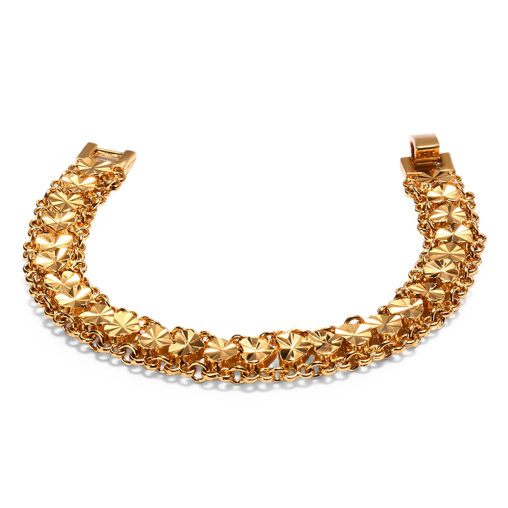 24K Plated Gold Color Hearts Link Chain Bracelet for Women