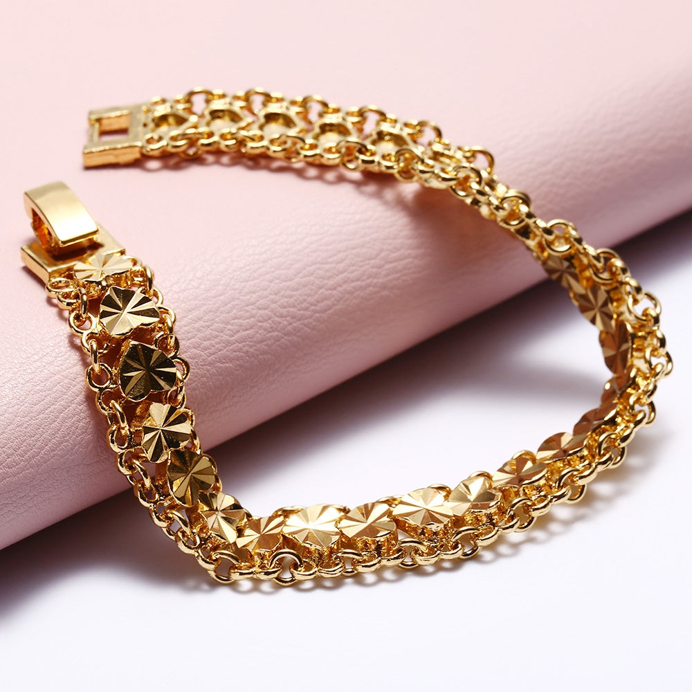 24K Plated Gold Color Hearts Link Chain Bracelet for Women