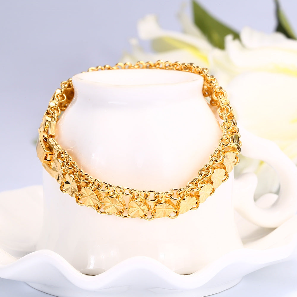 24K Plated Gold Color Hearts Link Chain Bracelet for Women