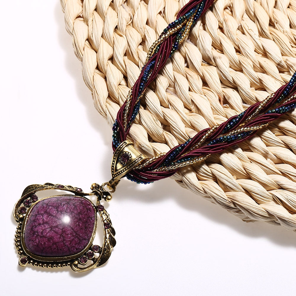 Bohemia Women Geometric Shape Resin Pendant Necklace