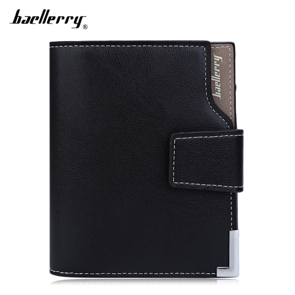 Baellerry  Men Solid Color Hardware Slice Letter Zipper Hasp Short Vertical Wallet