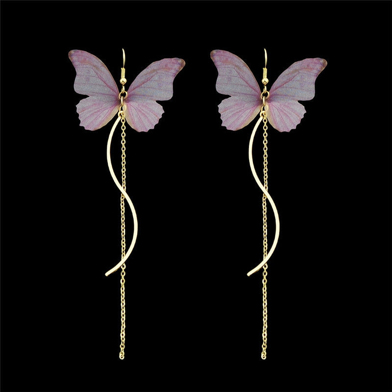 Butterfly Fish Hook Earrings with Chain Pendant