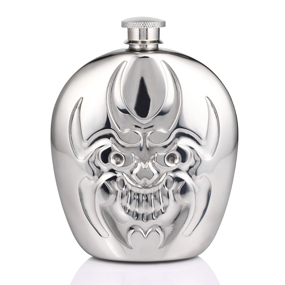 6oz Stainless Steel Hip Flask Ghost Face Mirror Polished Barware