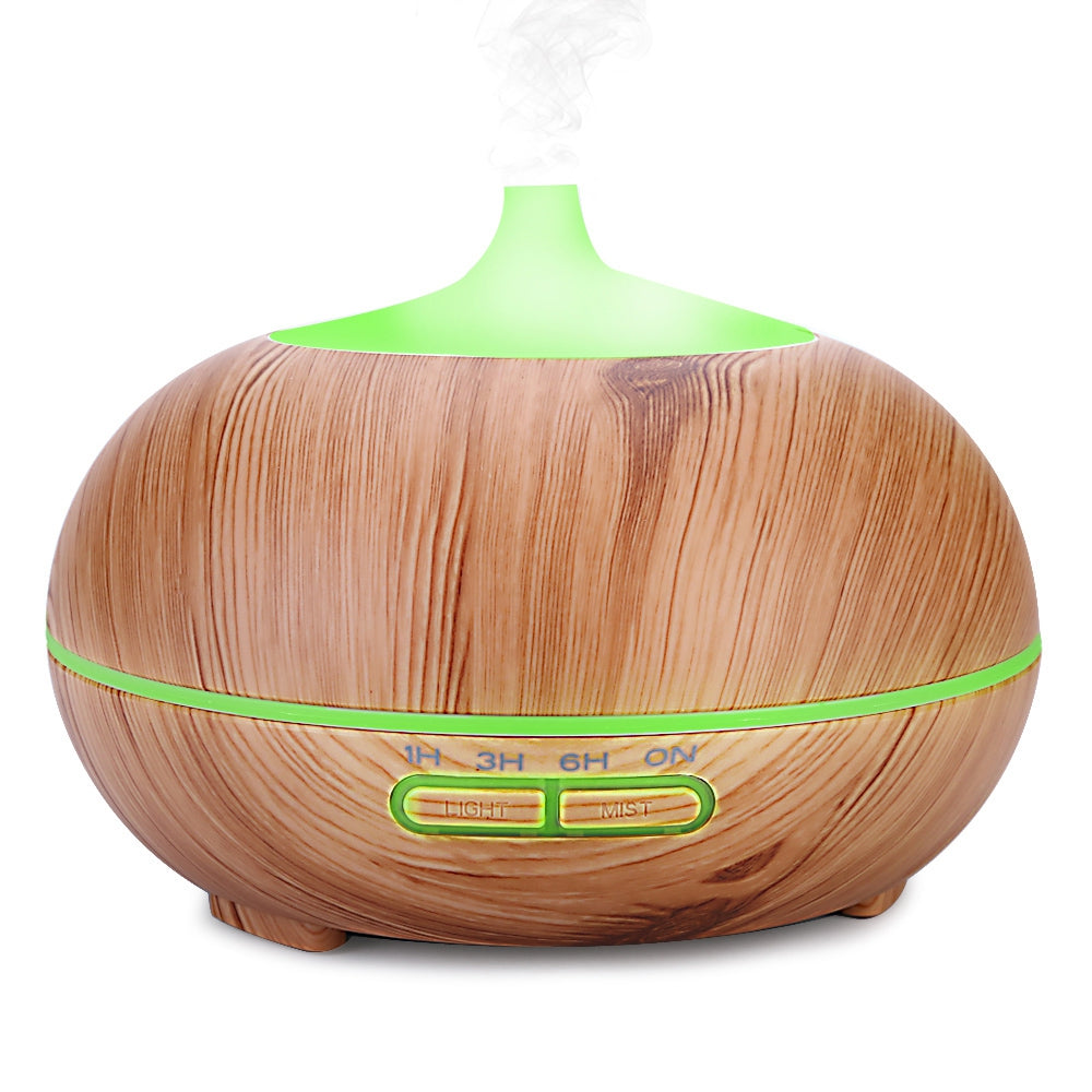 300ml Air Humidifier Wood Grain Aroma Oil Diffuser Night Light