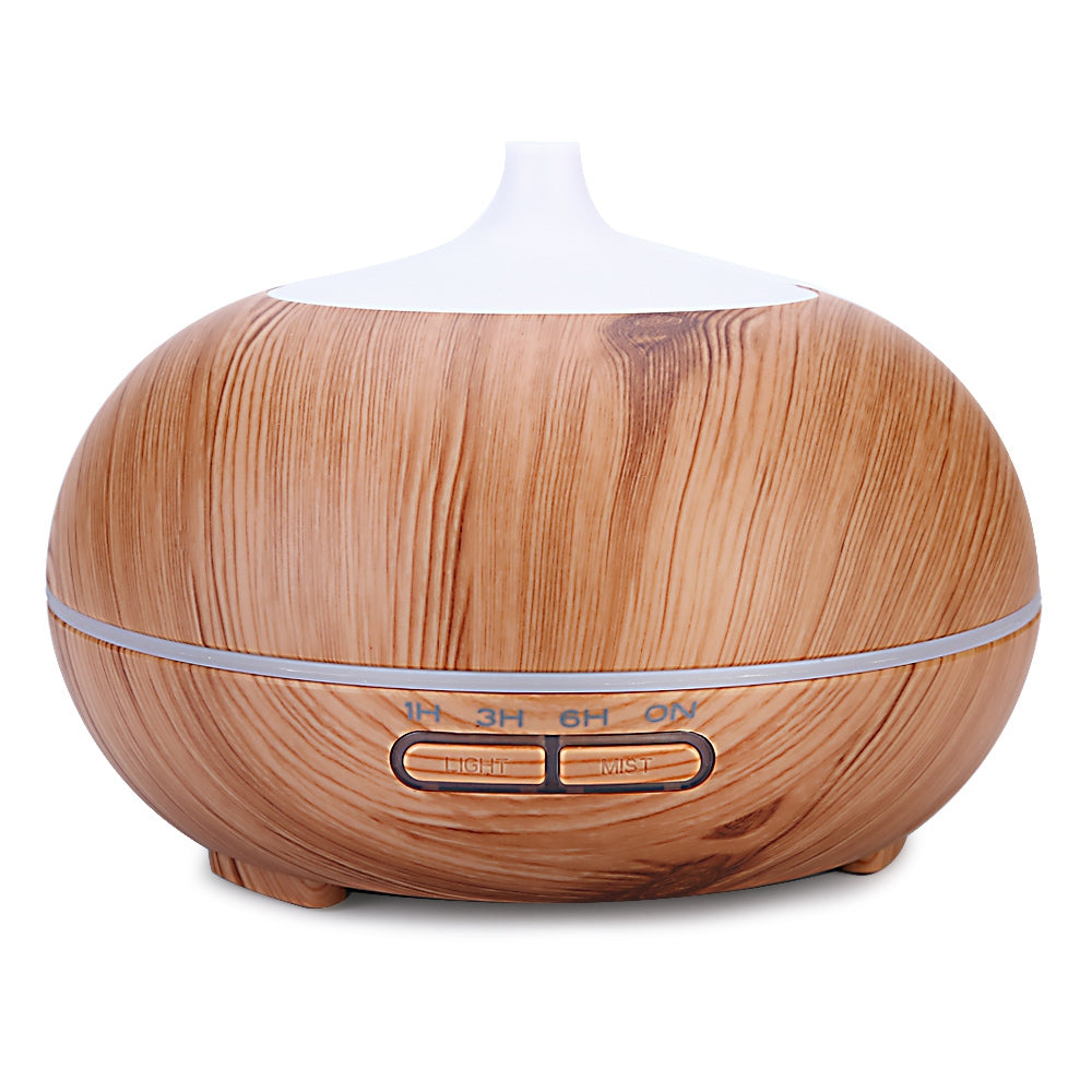 300ml Air Humidifier Wood Grain Aroma Oil Diffuser Night Light