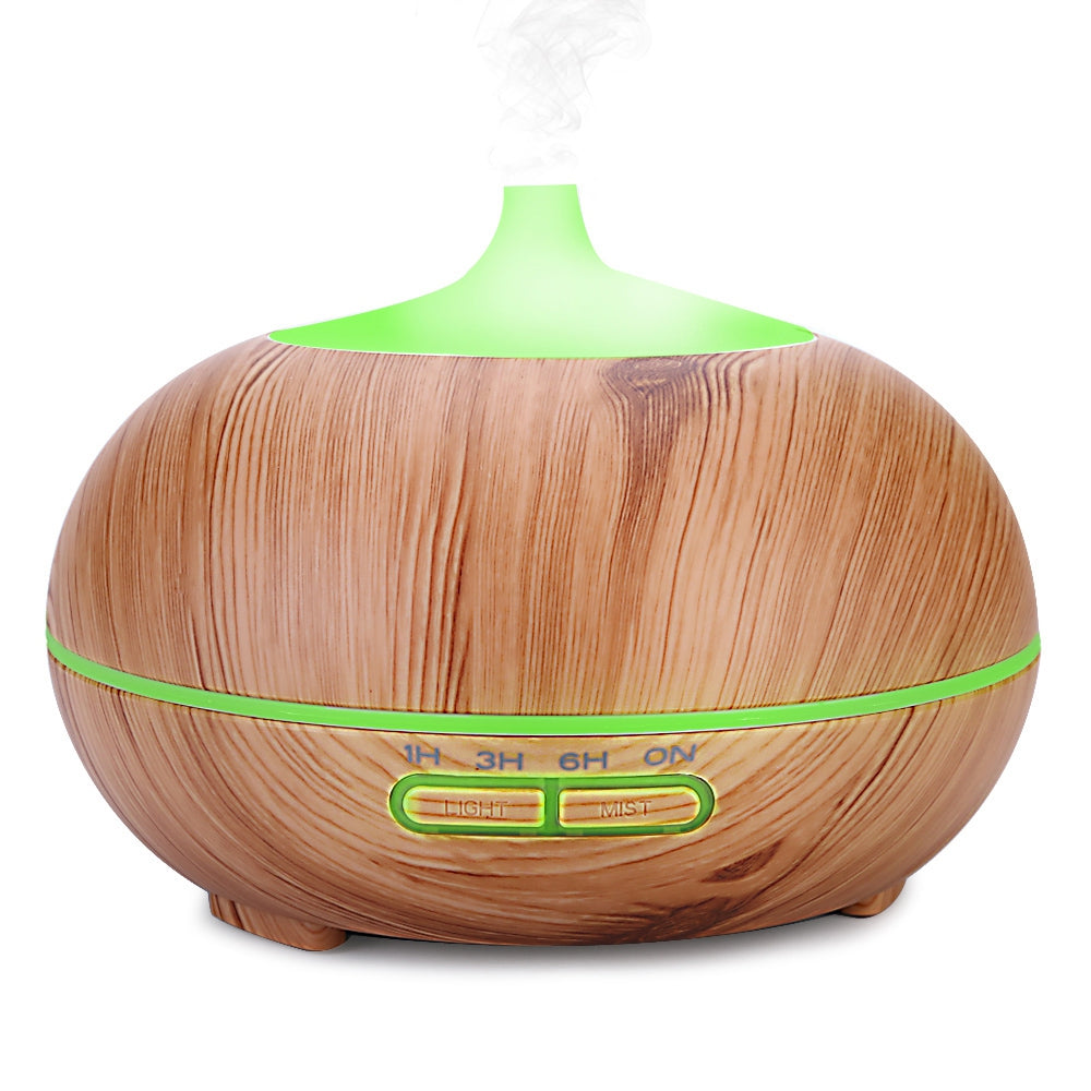 300ml Air Humidifier Wood Grain Aroma Oil Diffuser Night Light