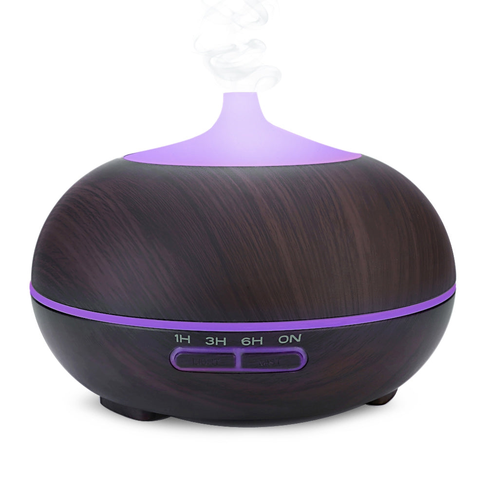 300ml Air Humidifier Wood Grain Aroma Oil Diffuser Night Light