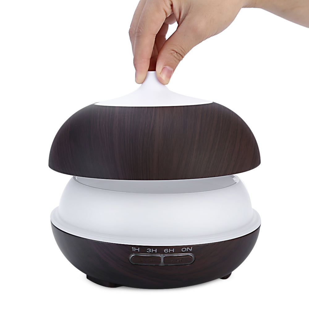 300ml Air Humidifier Wood Grain Aroma Oil Diffuser Night Light