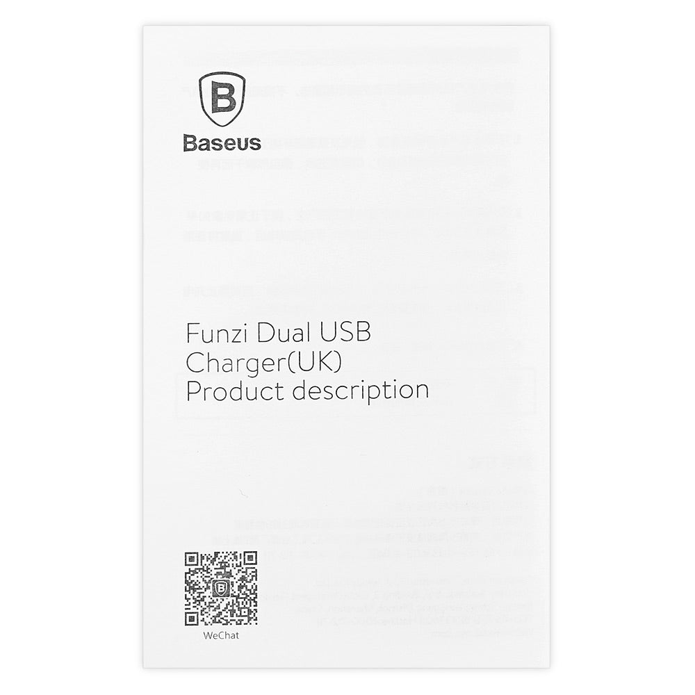 Baseus Funzi Dual USB 2.4A Smart Travel Charger UK Plug