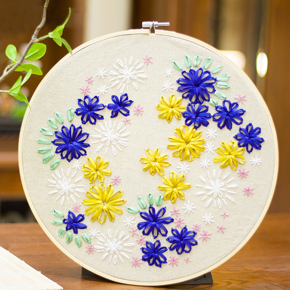 30 x 30cm DIY Flower Painting Ribbon Stitch Kit