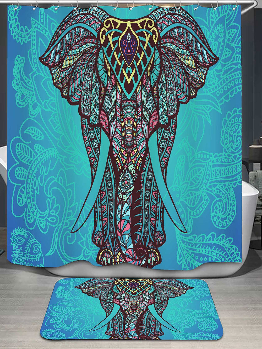 Bohemian Elephant Shower Curtain and Rug