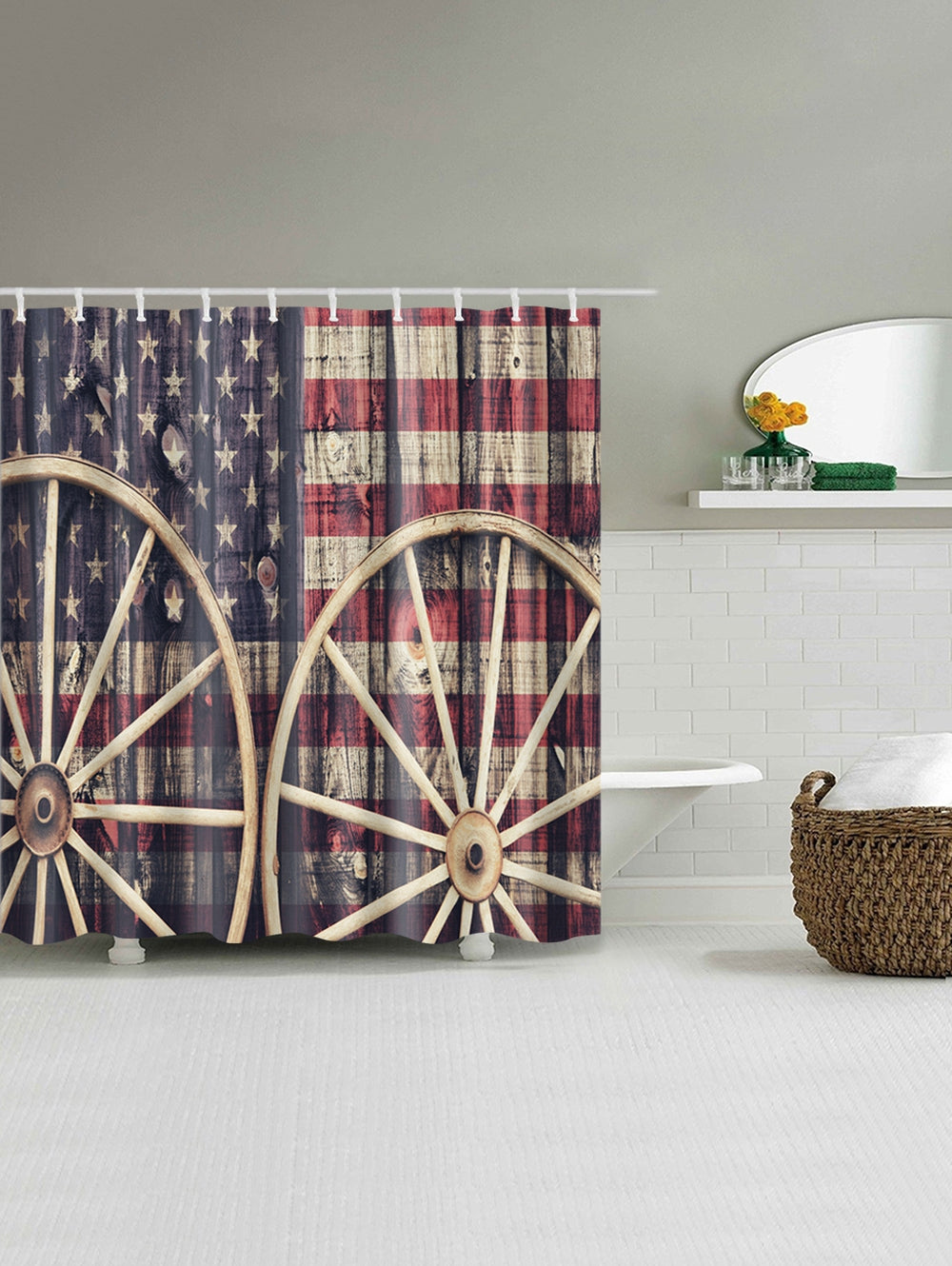 Distressed American Flag Fabric Shower Curtain