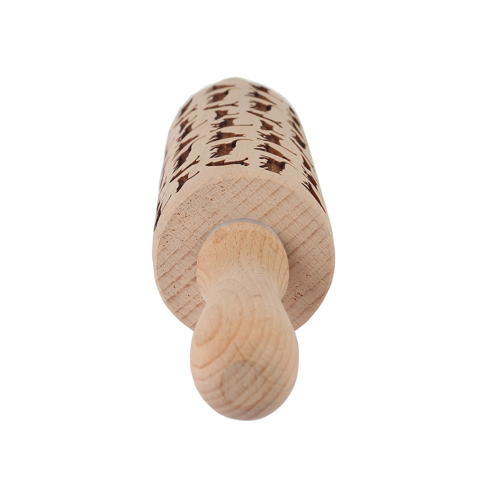 Cat Pattern Wooden Rolling Pin Dough Roller Baking Tool