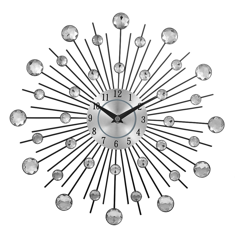 Crystal Sunburst Metal Clock Home Art Decor Diameter 13 inch