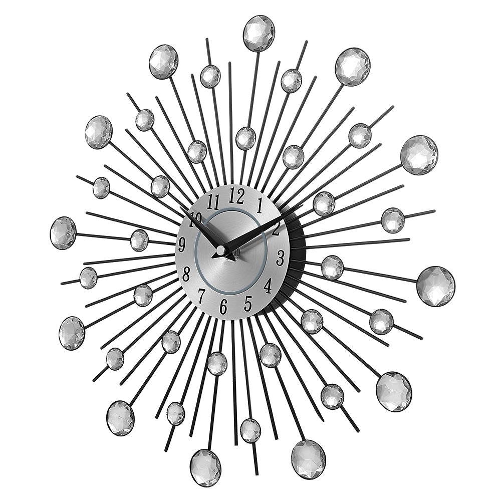 Crystal Sunburst Metal Clock Home Art Decor Diameter 13 inch