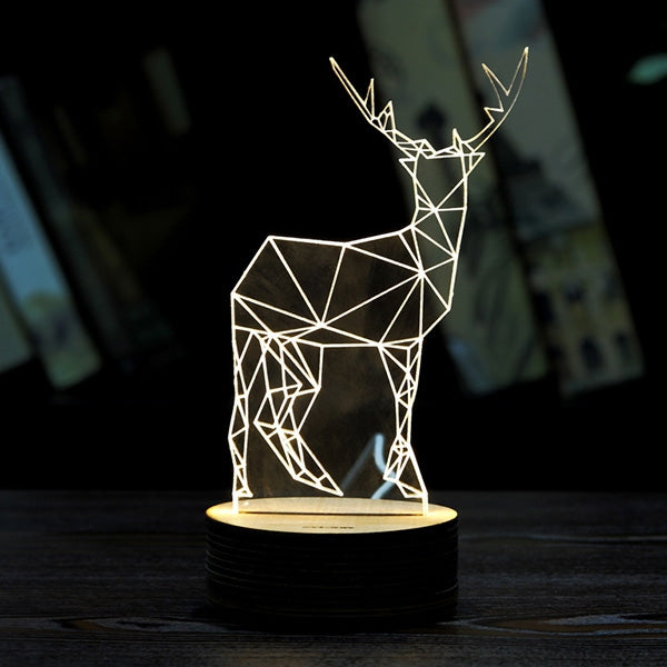 Deer Shape Bedside Lamp 3D LED Night Light for Bedroom Hotel 220V