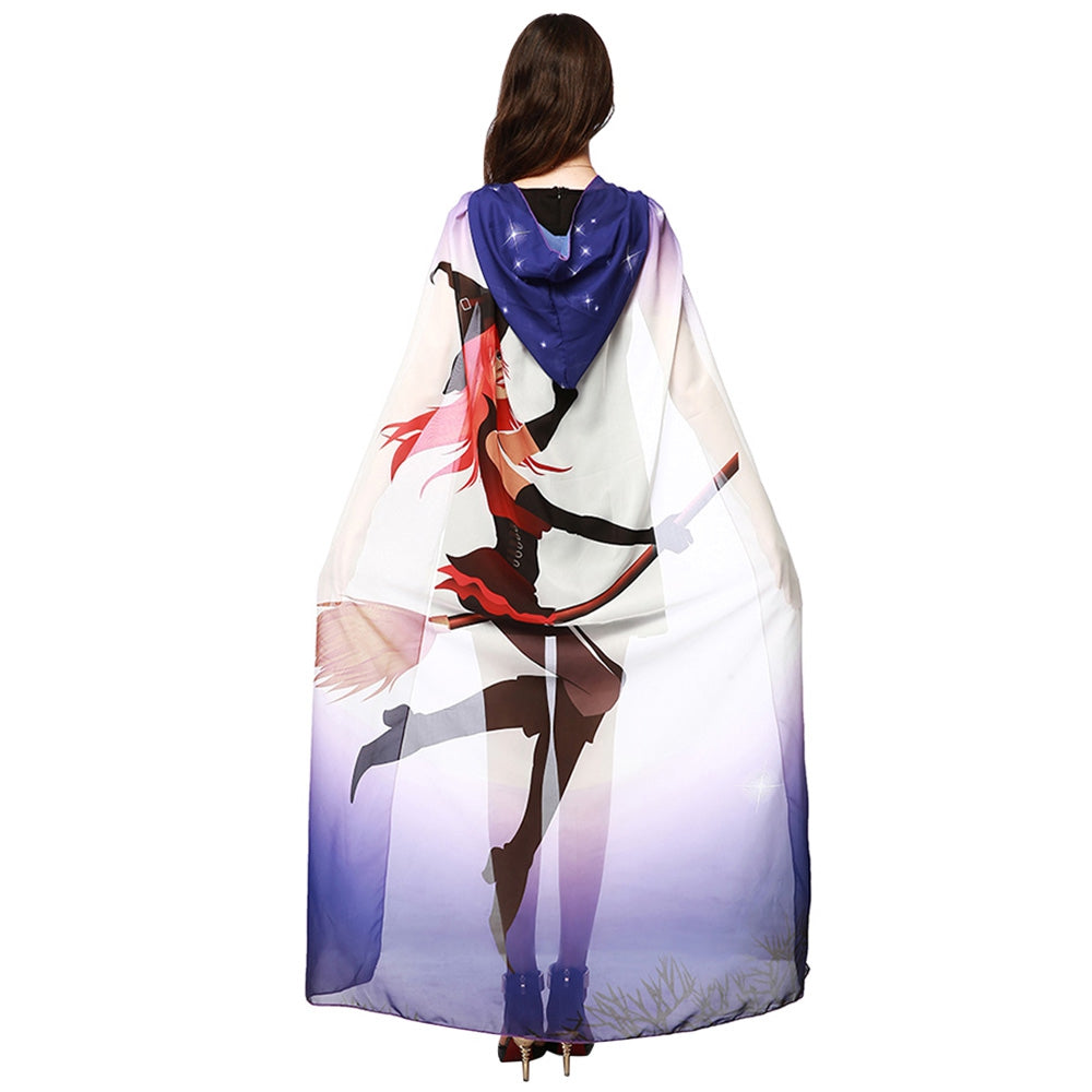 Chiffon Halloween Witch Element Festival Hooded Cape